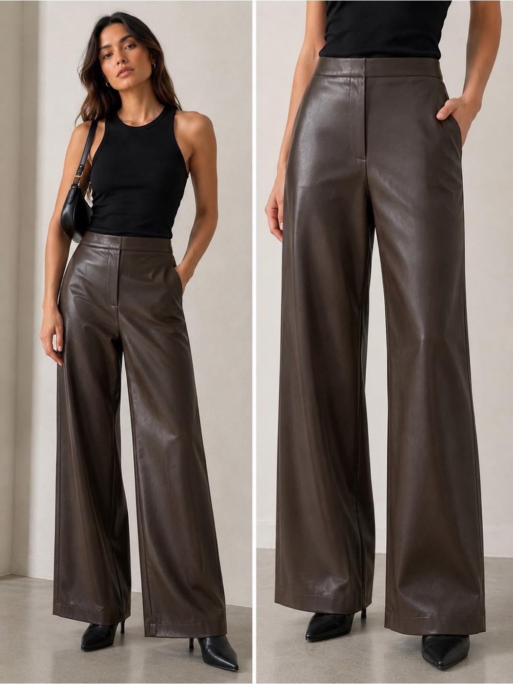 Zara | Chocolate Brown | Faux Leather |
Wide Leg Pants | Size Small